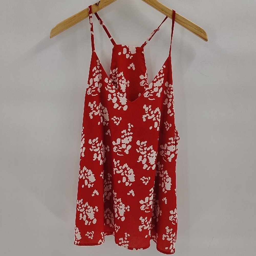 Red White Halter Blouse Size Large Adjustable Straps